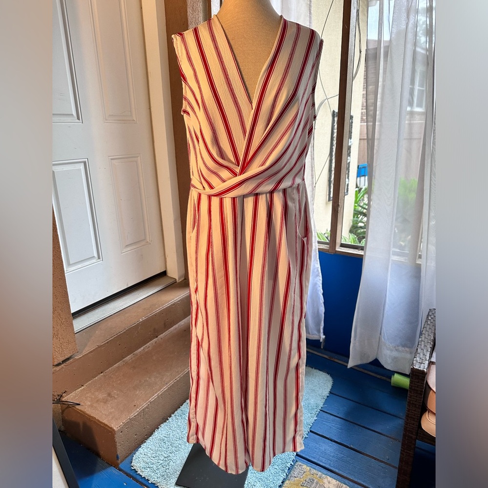 New York & Company Red & White Jumpsuit